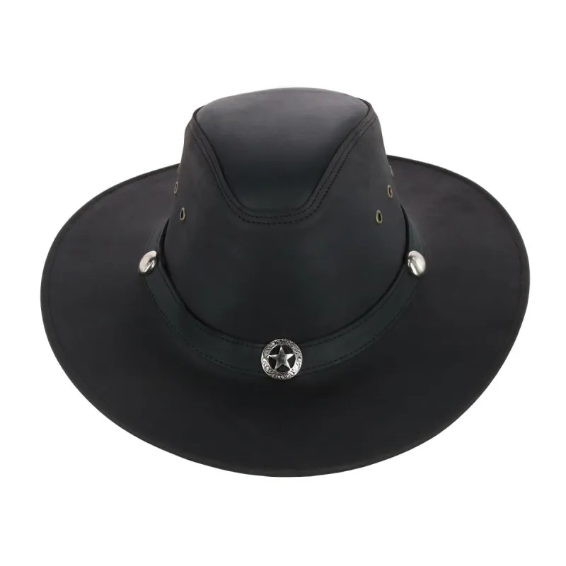CTM® Men's Leather Western Hat with Star Concho Hatband made by Belt Outlet
