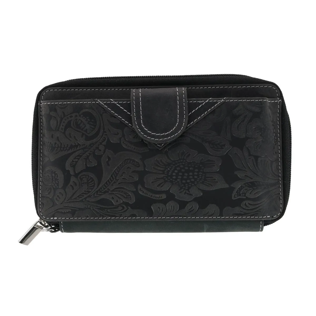 CTM® Women's Embossed Floral Tooled Leather Wristlet sold by Belt Outlet product image thumbnail 2