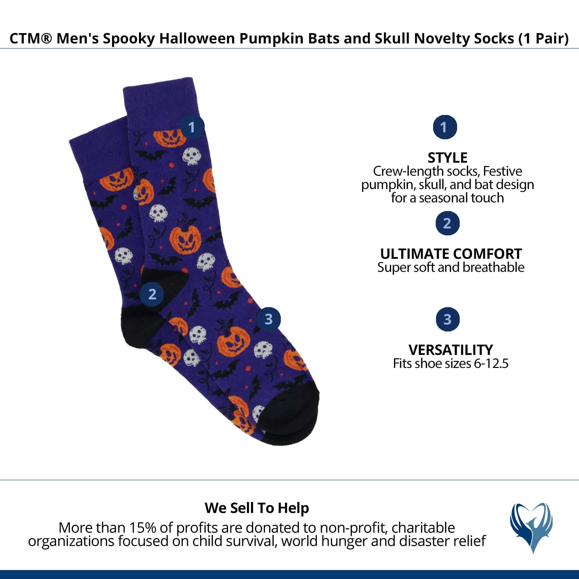 CTM® Men's Spooky Halloween Pumpkin Bats and Skull Novelty Socks (1 Pair) sold by Belt Outlet product image thumbnail 5