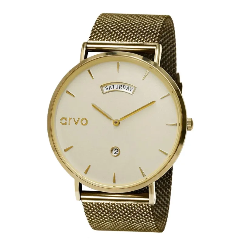 Arvo Men's Gold Mesh Awristacrat Watch made by Belt Outlet
