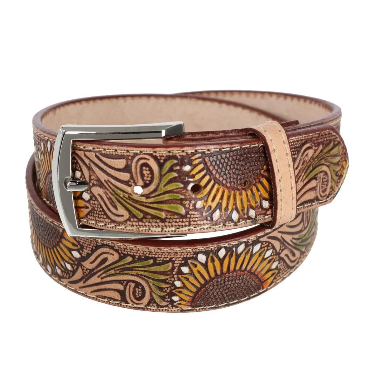 CTM® Women's 1.5 Inch Wide Sunflower Embossed Western Belt sold by Belt Outlet product image thumbnail 3