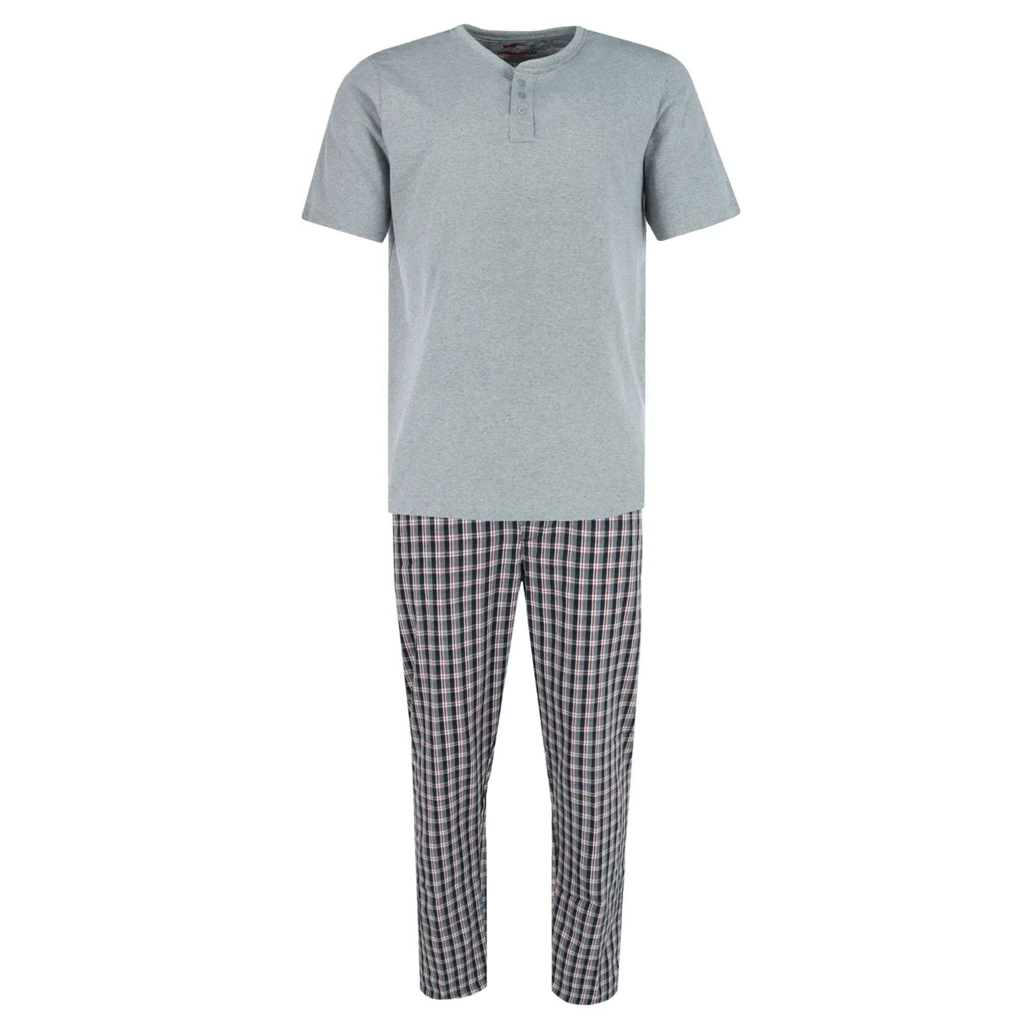 Ten West Apparel Men's Henley Short Sleeve and Plaid Pajama Pant Set sold by Belt Outlet