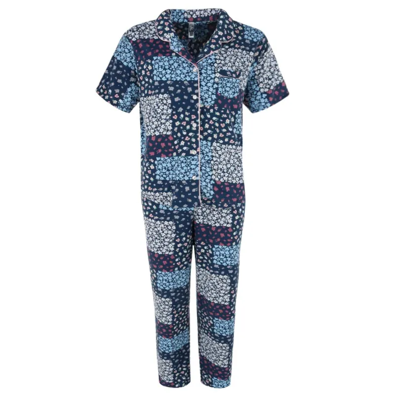 PJ Couture Women's Short Sleeve and Pants Notch Collar Pajama Set sold by Belt Outlet