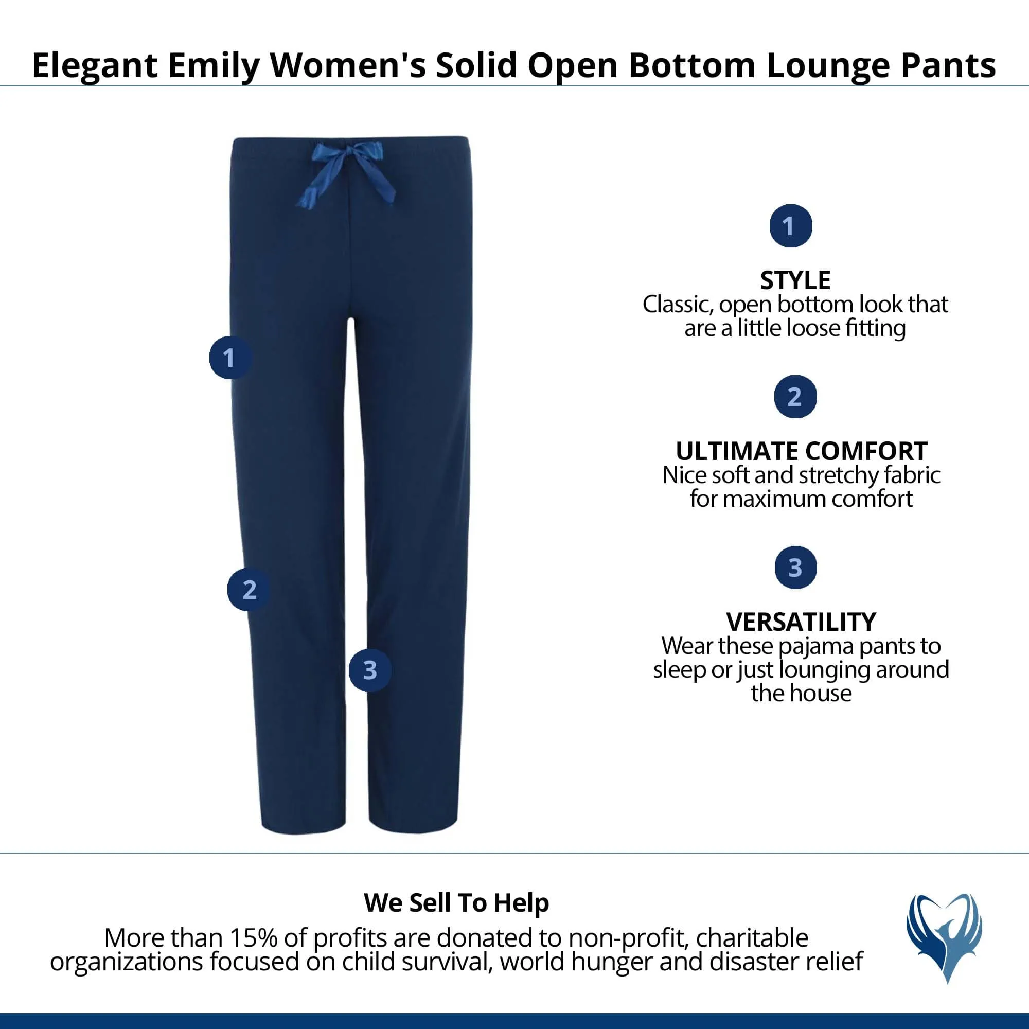 Elegant Emily Women's Solid Open Bottom Lounge Pants sold by Belt Outlet product image thumbnail 5