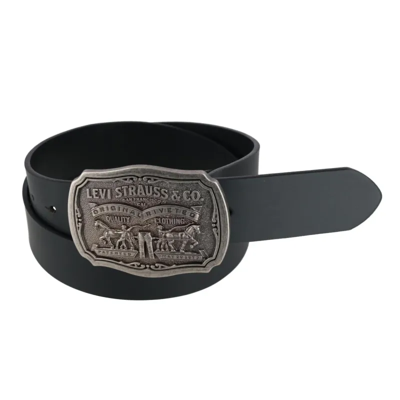 Levis Men's Leather Belt with Removable Antiqued Logo Plaque Buckle made by Levi's