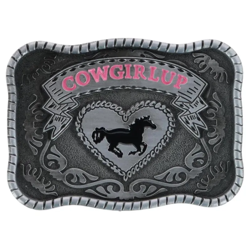 CTM® Women's Rectangle Cowgirl Up Horse Belt Buckle made by Belt Outlet