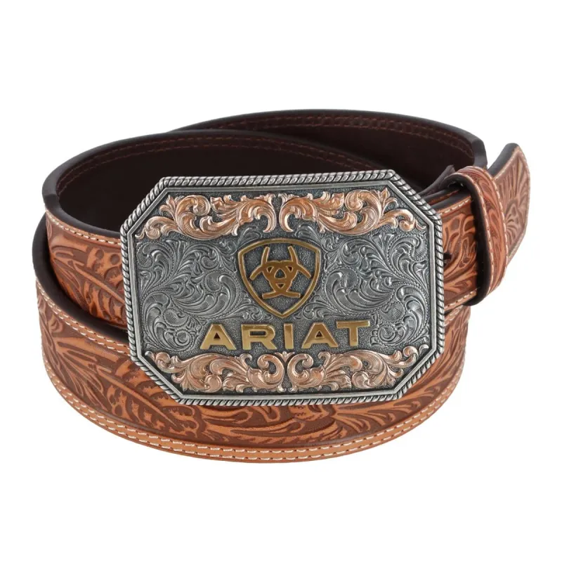 Ariat Men's Embossed Western Belt with Medallion Buckle made by Ariat