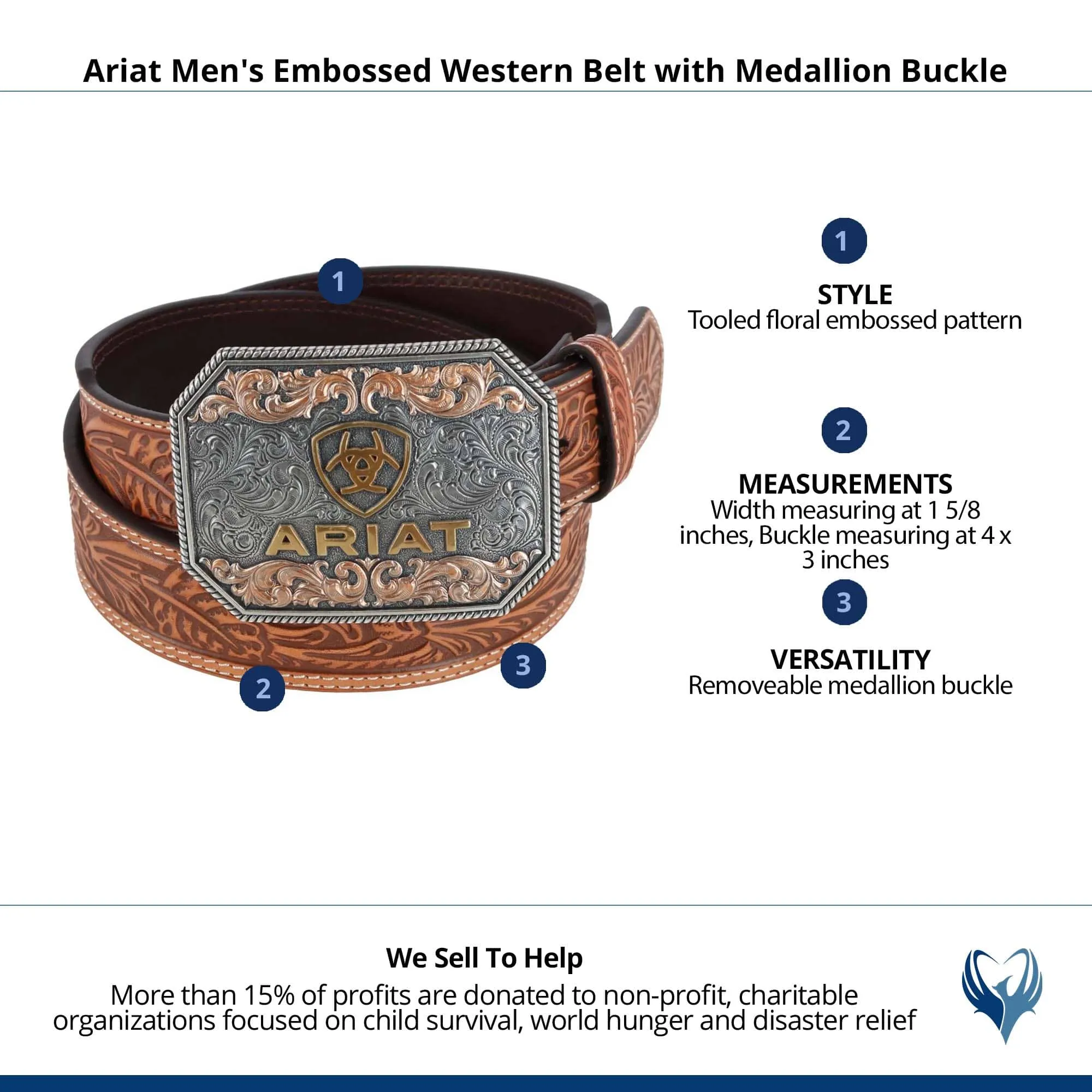 Ariat Men's Embossed Western Belt with Medallion Buckle sold by Belt Outlet product image thumbnail 5