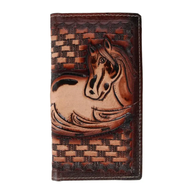 CTM® Western Themed Leather Embossed Horse Checkbook Cover made by Belt Outlet