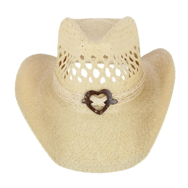 CTM® Women's Western Straw Cowboy Hat with Heart Concho sold by Belt Outlet