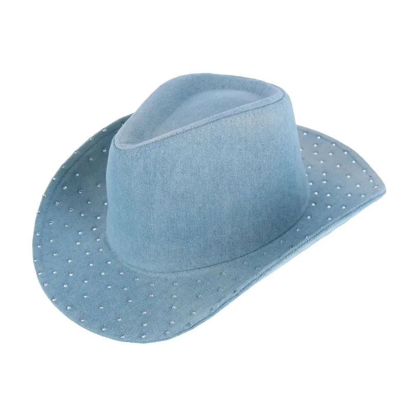 David & Young Women's Glitter Embellished Denim Cowboy Hat made by D&Y