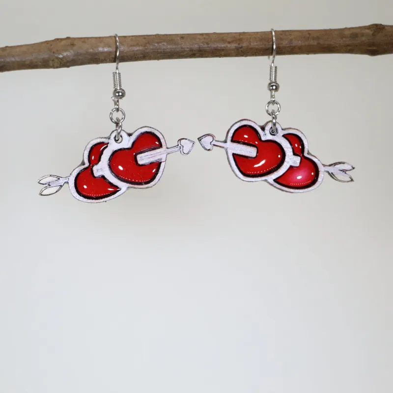 Cate's Concepts, LLC Women's Double Heart Arrow Wooden Dangle Earrings sold by Belt Outlet