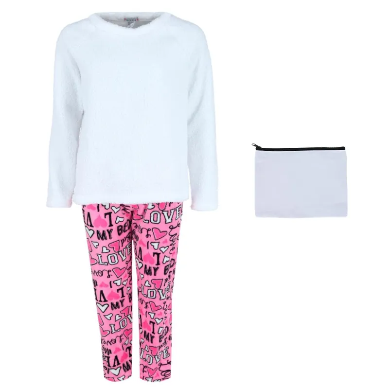 em & alfie Women's Love My Bed Pajama Set with Makeup Bag made by Belt Outlet