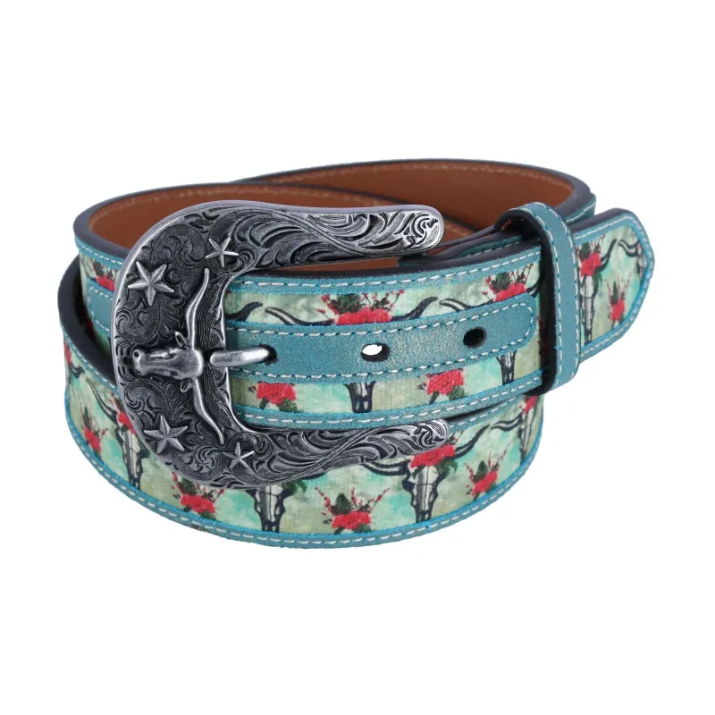 Ariat Women's Longhorn Floral Print Western Belt sold by Belt Outlet