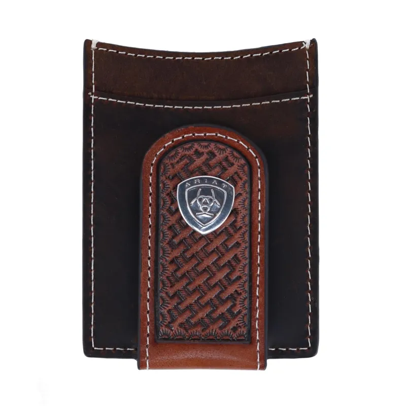 Ariat Men's Tooled Magnetic Money Clip Card Wallet made by Ariat
