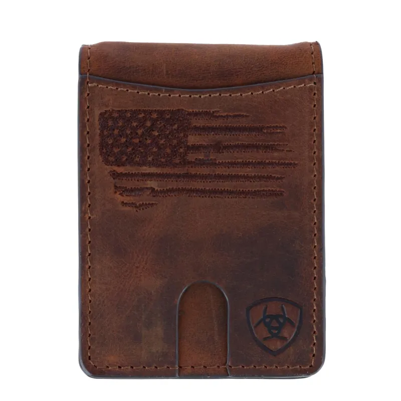Ariat Men's American Flag Embossed Leather Money Clip made by Ariat