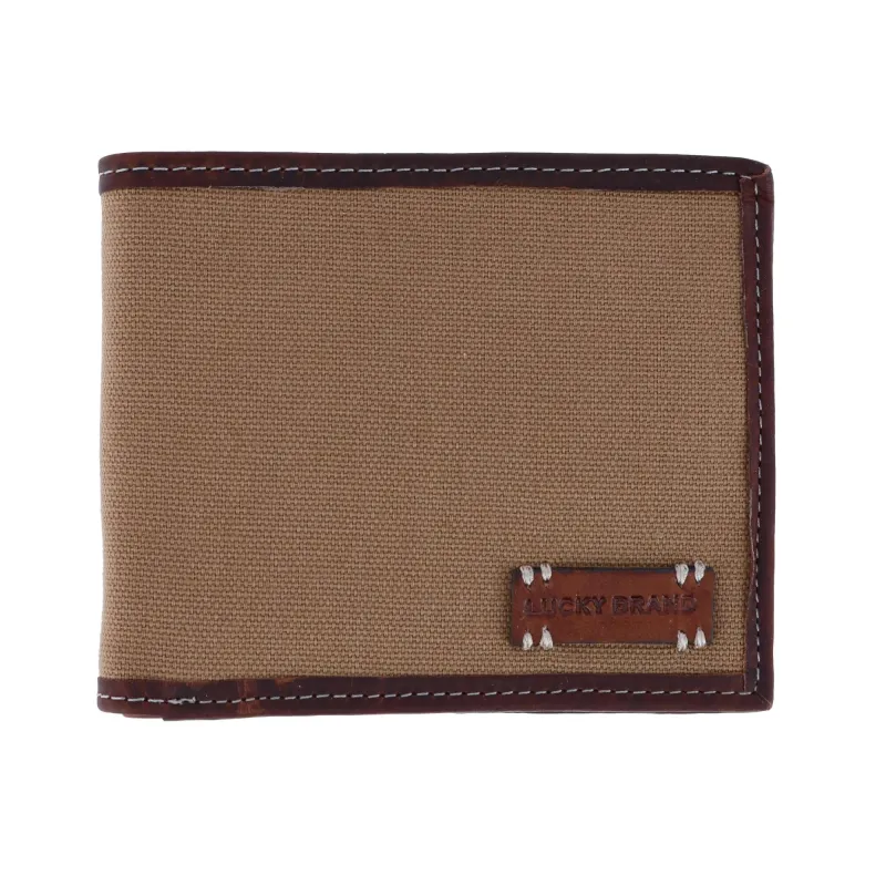 Lucky Brand Men's Leather and Canvas Bifold Wallet sold by Belt Outlet