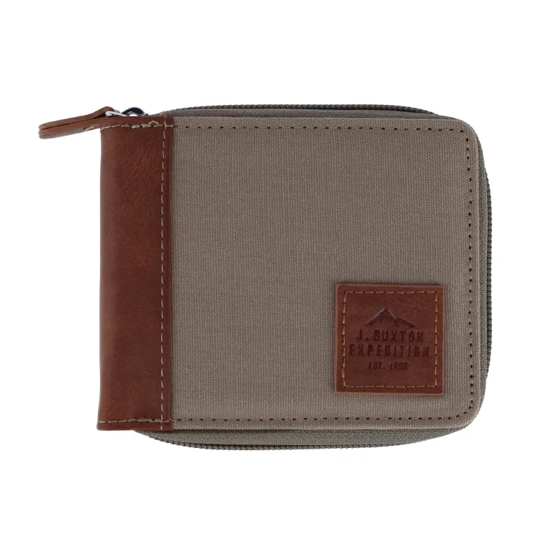 Buxton Men's RFID Canvas and Leather Zip Around Wallet sold by Belt Outlet