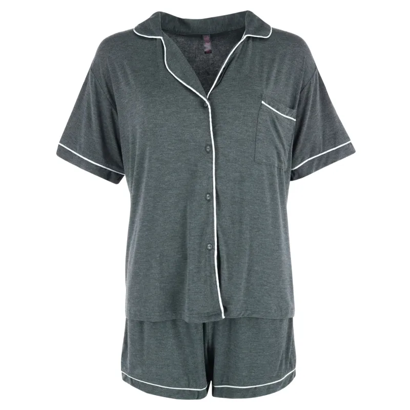 Bewicked Women's Plus Size Notch Color Short Pajama Set with Trim made by Belt Outlet