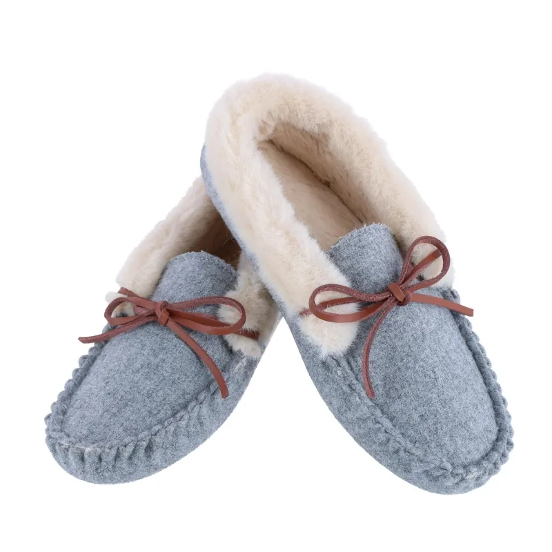 Ascentix Women's Cozy Moccasin Slippers Faux Fur Lined Gray made by Belt Outlet