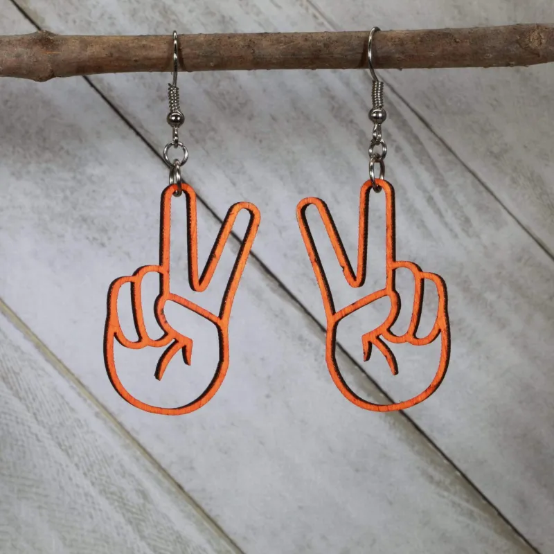 Cate's Concepts, LLC Women's Peace Sign Hand Wooden Dangle Earrings sold by Belt Outlet