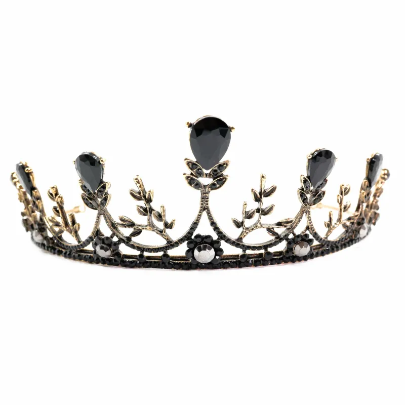 The Bullish Store Women's Midnight Blossom Tiara Crown Gold with Black Gems sold by Belt Outlet