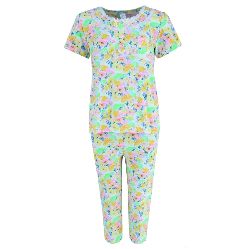 Elegant Emily Women's Plus Size Yellow Floral Capri Set sold by Belt Outlet