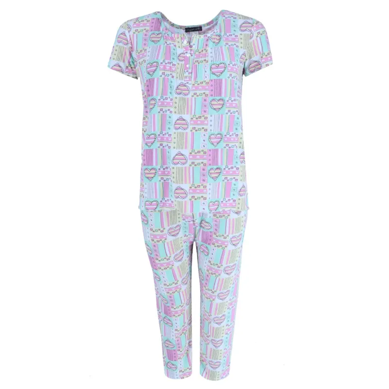 Elegant Emily Women's Patchwork Hearts Capri Set made by Belt Outlet