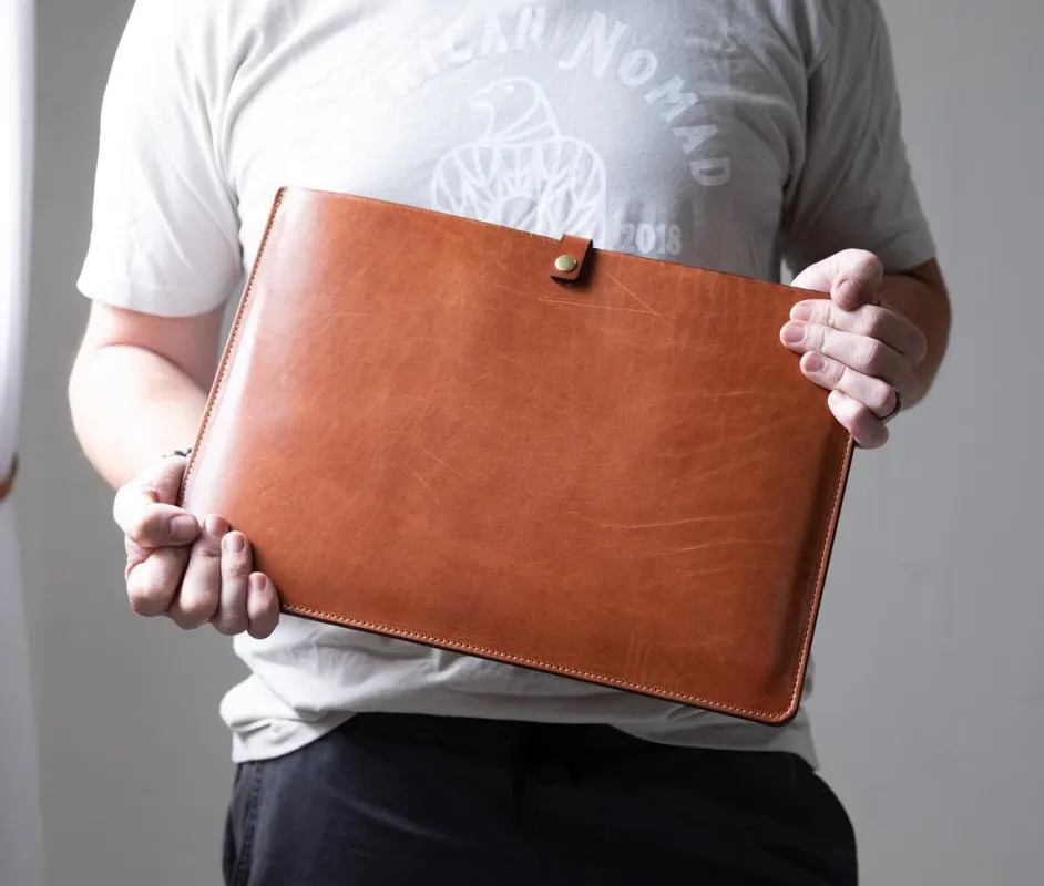 Lifetime Leather Co Leather Laptop Sleeve with Brass Snap sold by Belt Outlet