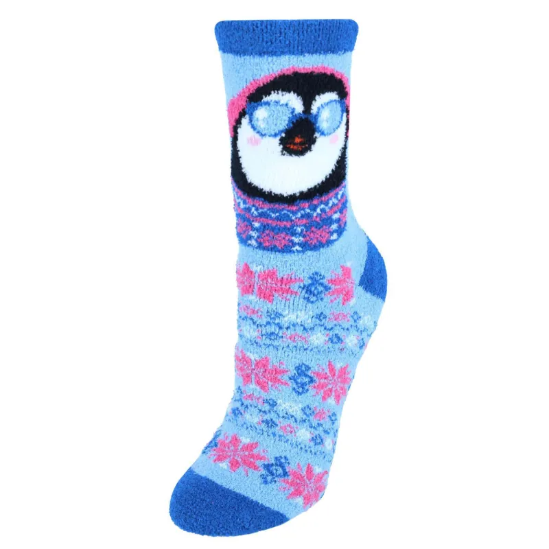 CTM® Women's Chamois Holiday Front Facing Character Gripper Socks made by Belt Outlet