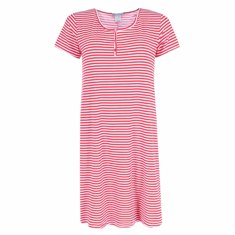 Elegant Emily Women's Plus Sized Striped Henley Nightgown sold by Belt Outlet