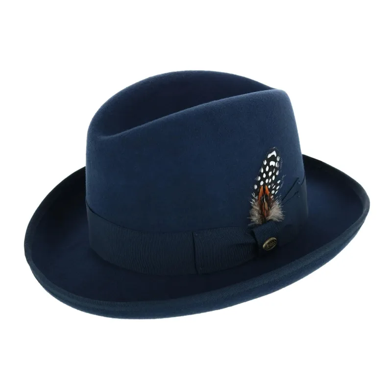 Epoch Hats Company Men's Wool Felt Homburg Godfather Hat with Feather made by Belt Outlet