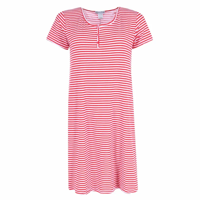 Elegant Emily Women's Striped Henley Nightgown sold by Belt Outlet
