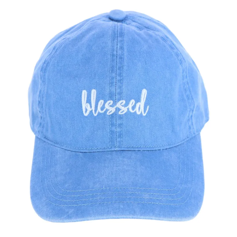 David & Young Women's Blessed Embroidered Denim Baseball Cap Hat sold by Belt Outlet