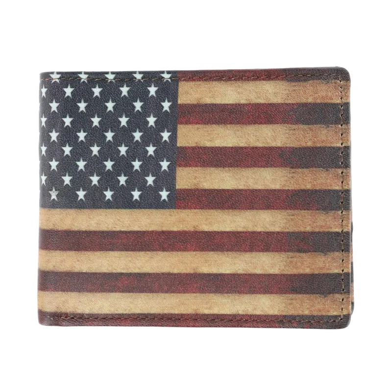 CTM® Men's Leather RFID Vintage American Flag Bifold Passcase Wallet made by Belt Outlet