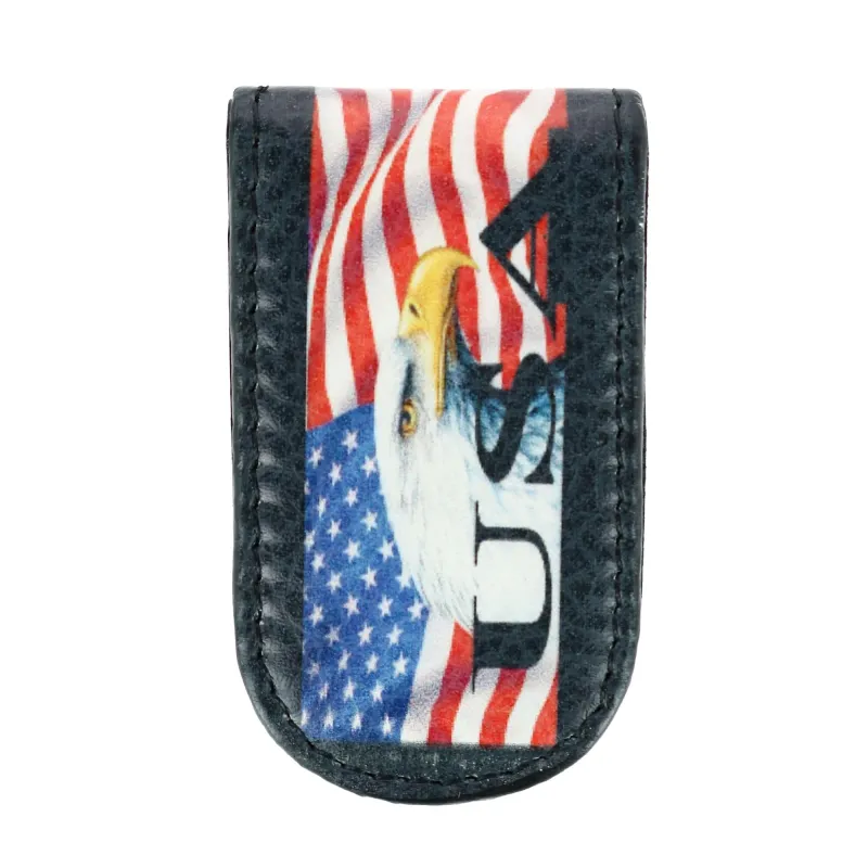 CTM® Men's Leather American Flag and Eagle Magnetic Money Clip sold by Belt Outlet
