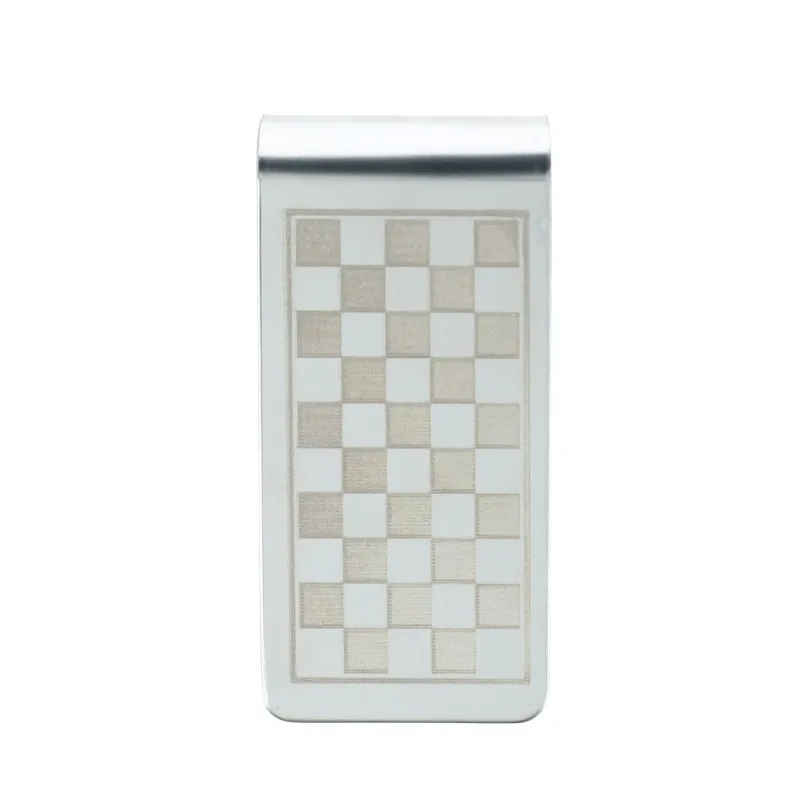 CTM® Men's Stainless Steel Checkerboard Money Clip sold by Belt Outlet