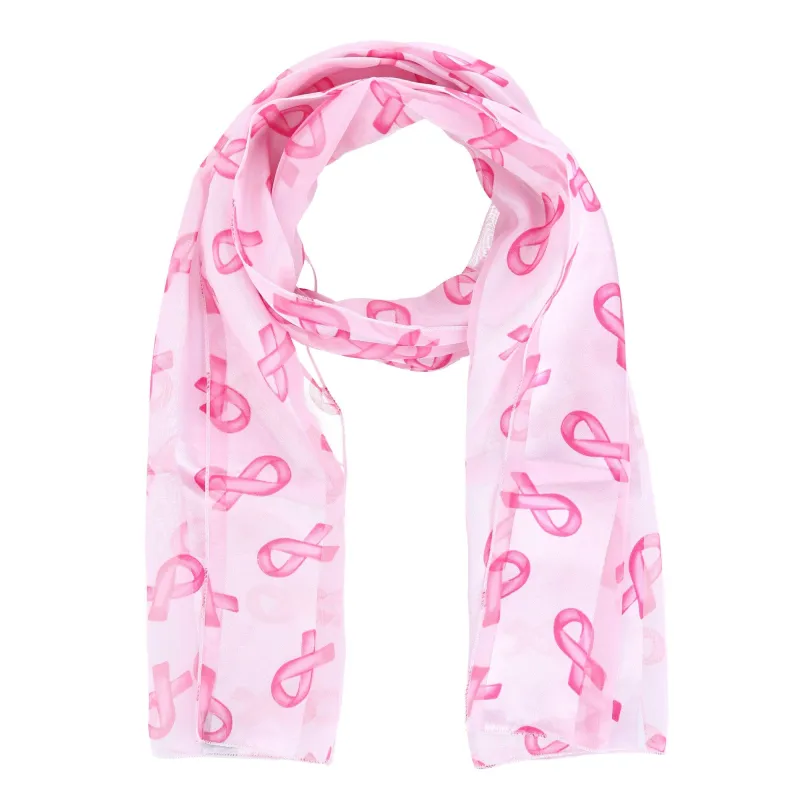 CTM® Women's Breast Cancer Ribbon Print Lightweight Scarf made by Belt Outlet