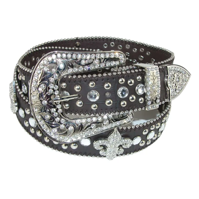CTM® Women's Fleur de Lis Studded Rhinestone Belt made by Belt Outlet