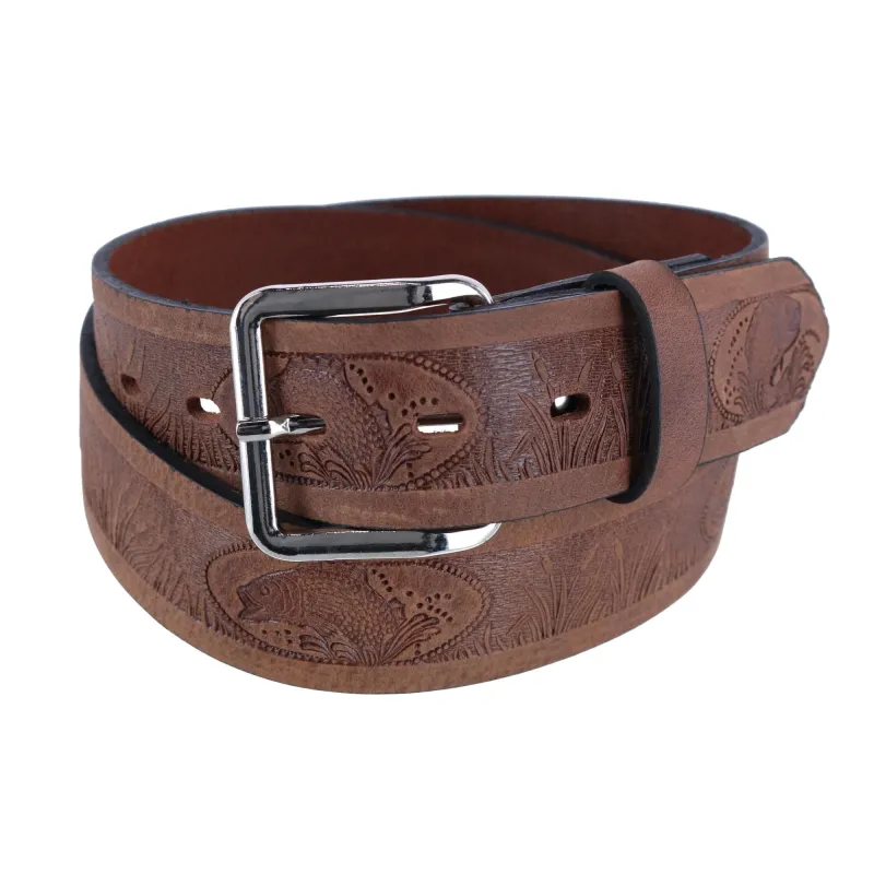CTM® Men's Leather Fish Embossed Bridle Belt made by Belt Outlet