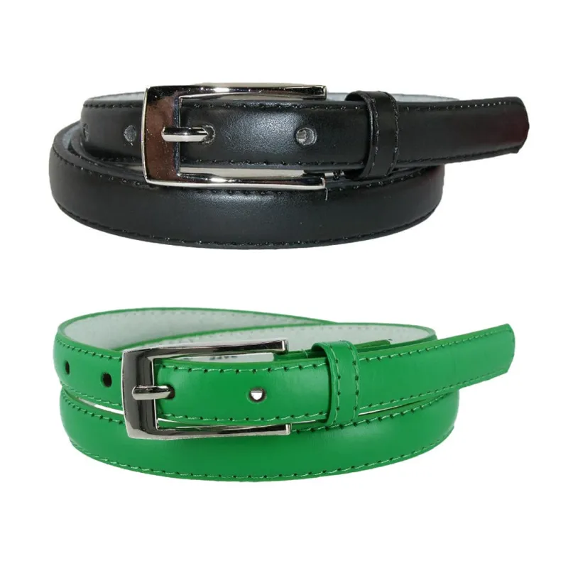 CTM® Womens Skinny Leather Dress Belt 2-Pack 3/4 in Black + Color made by Belt Outlet