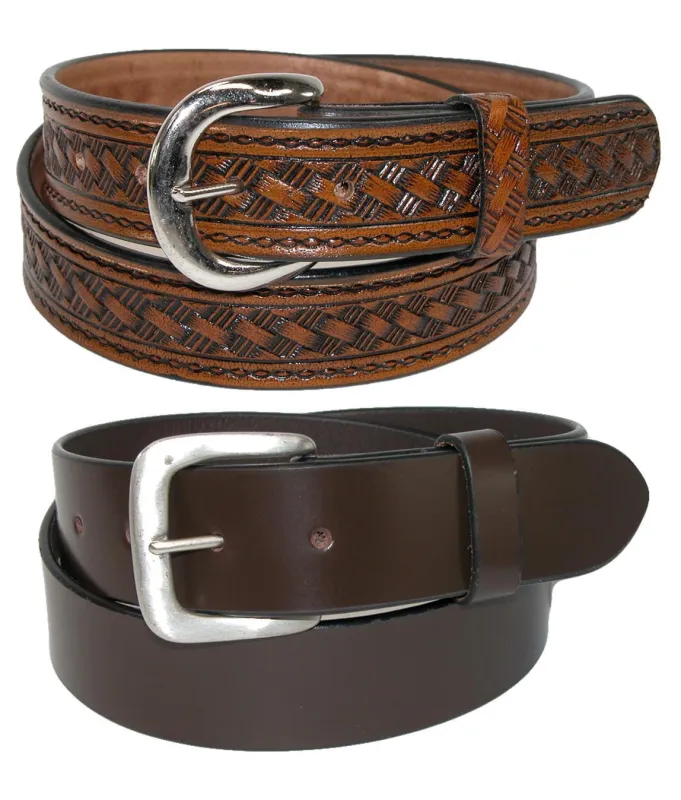 CTM® Men's Leather Removable Buckle Belts (Pack of 2) made by Belt Outlet