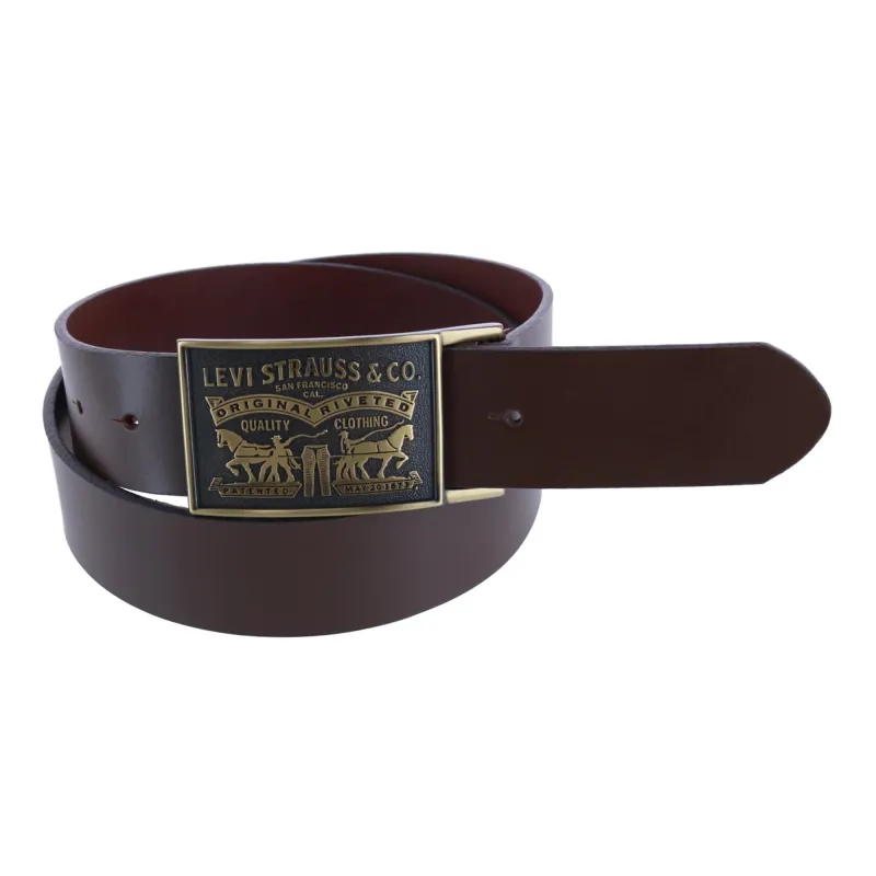 Levis Men's Leather Bridle Belt with Antiqued Removable Plaque Buckle made by Levi's