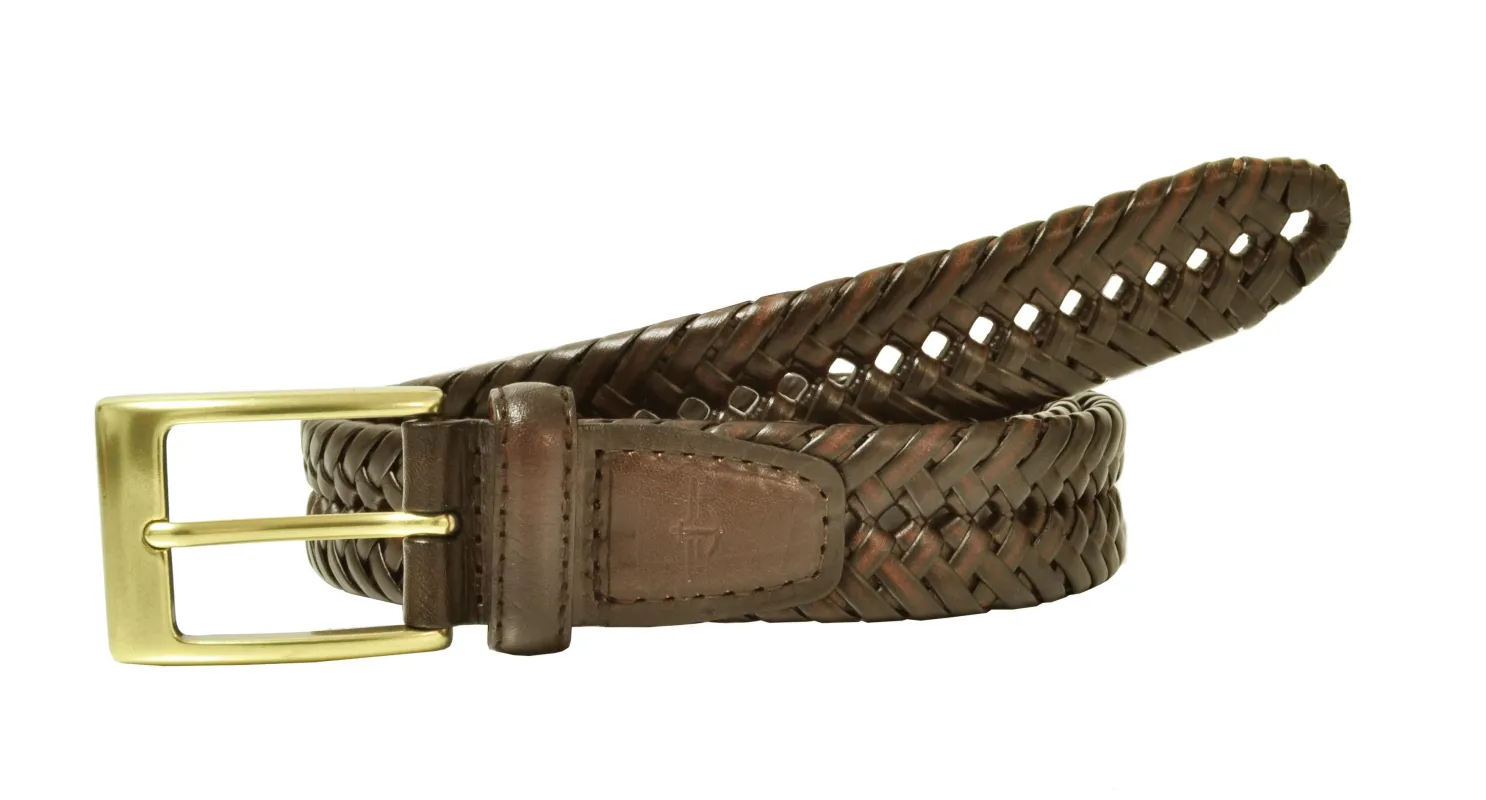 Dockers Men's Big & Tall Leather Adjustable Double V-Weave Braided Belt made by Dockers