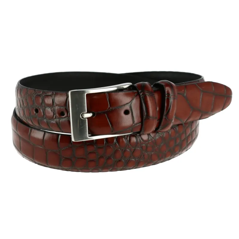 CTM® Men's Big & Tall Leather Croc Print Belt sold by Belt Outlet