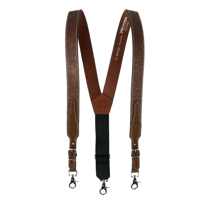 Nocona Belt Co Men's Big & Tall Leather Ostrich Print Suspenders made by Belt Outlet