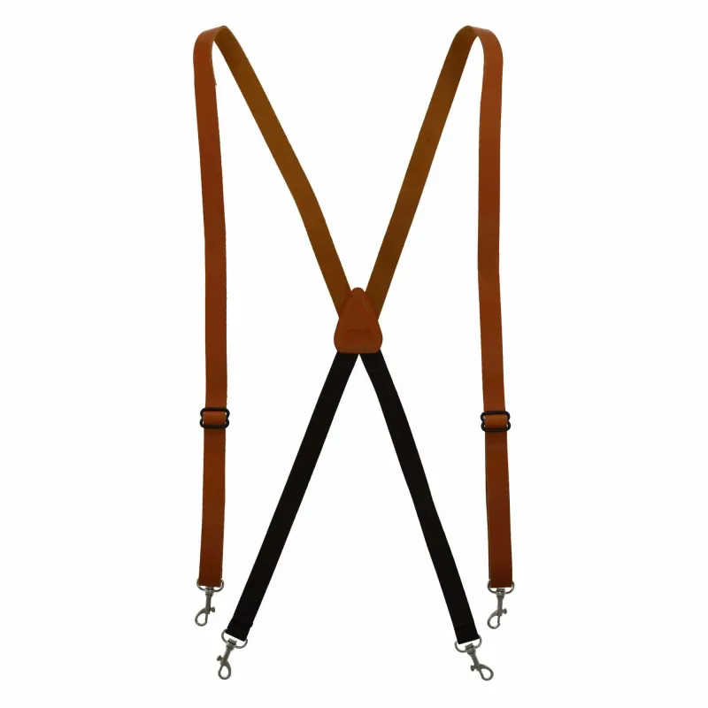CTM® Men's Smooth Coated Leather Slim Width Suspenders with Metal Swivel Hook Ends made by Belt Outlet