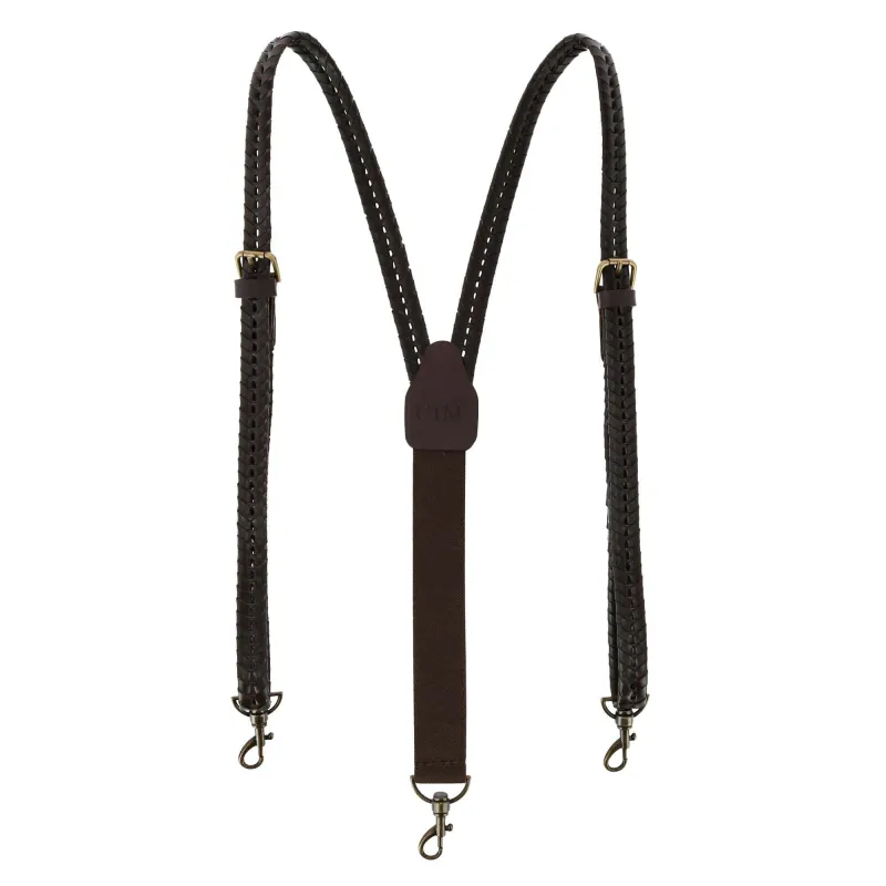 CTM® Men's Coated Leather Flat Braided Suspenders with Metal Swivel Hook Ends made by Belt Outlet
