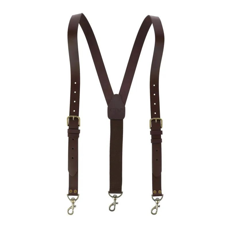 CTM® Men's Coated Leather Buckle Strap Suspenders with Metal Swivel Hook Ends made by Belt Outlet