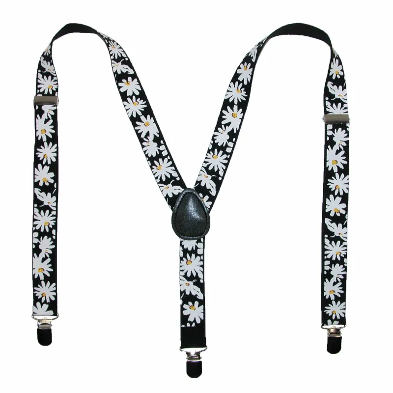 CTM® Women's Elastic Daisy Print Clip-End Suspenders made by Belt Outlet